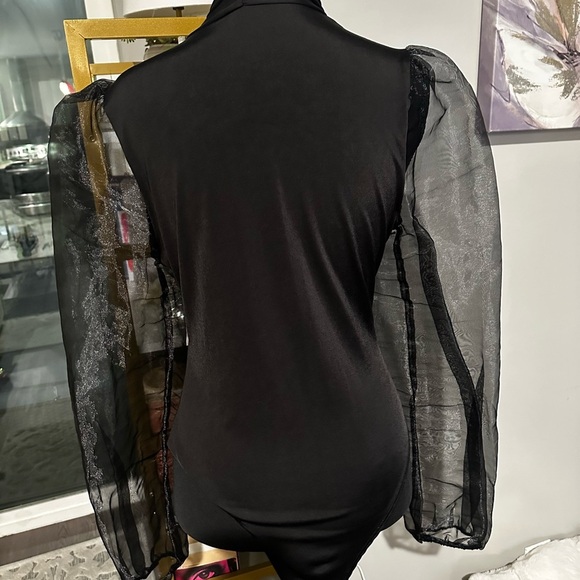 Fashion Nova Chapter Close Black Sheer Sleeve Blouse size Medium - Picture 6 of 6